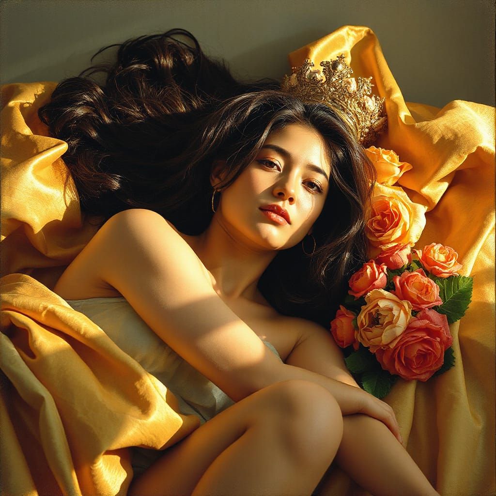 Woman Surrounded by Flowers in Surrealist Style