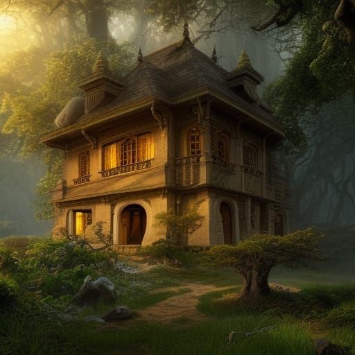 Oak Villa in Forest: Digital Matte Painting