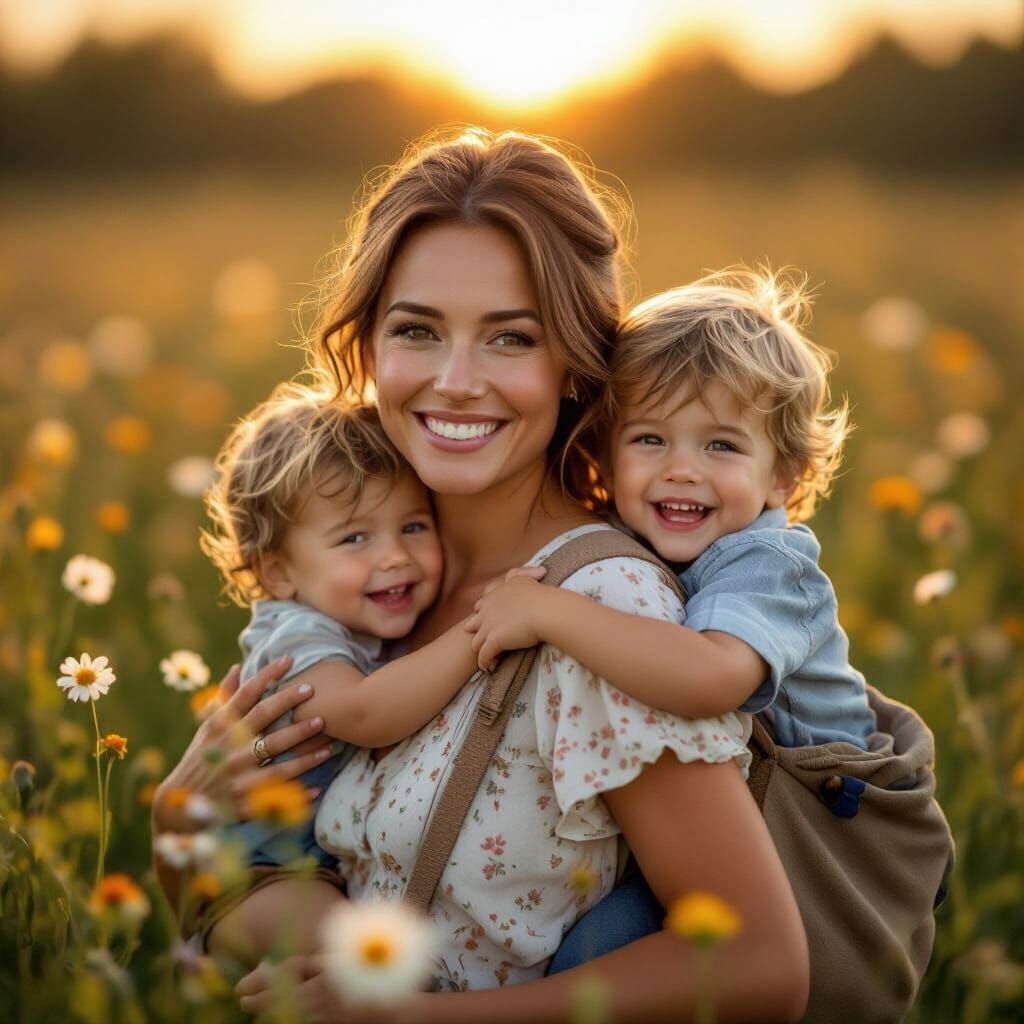 Mother and Son in Golden Sunset Light