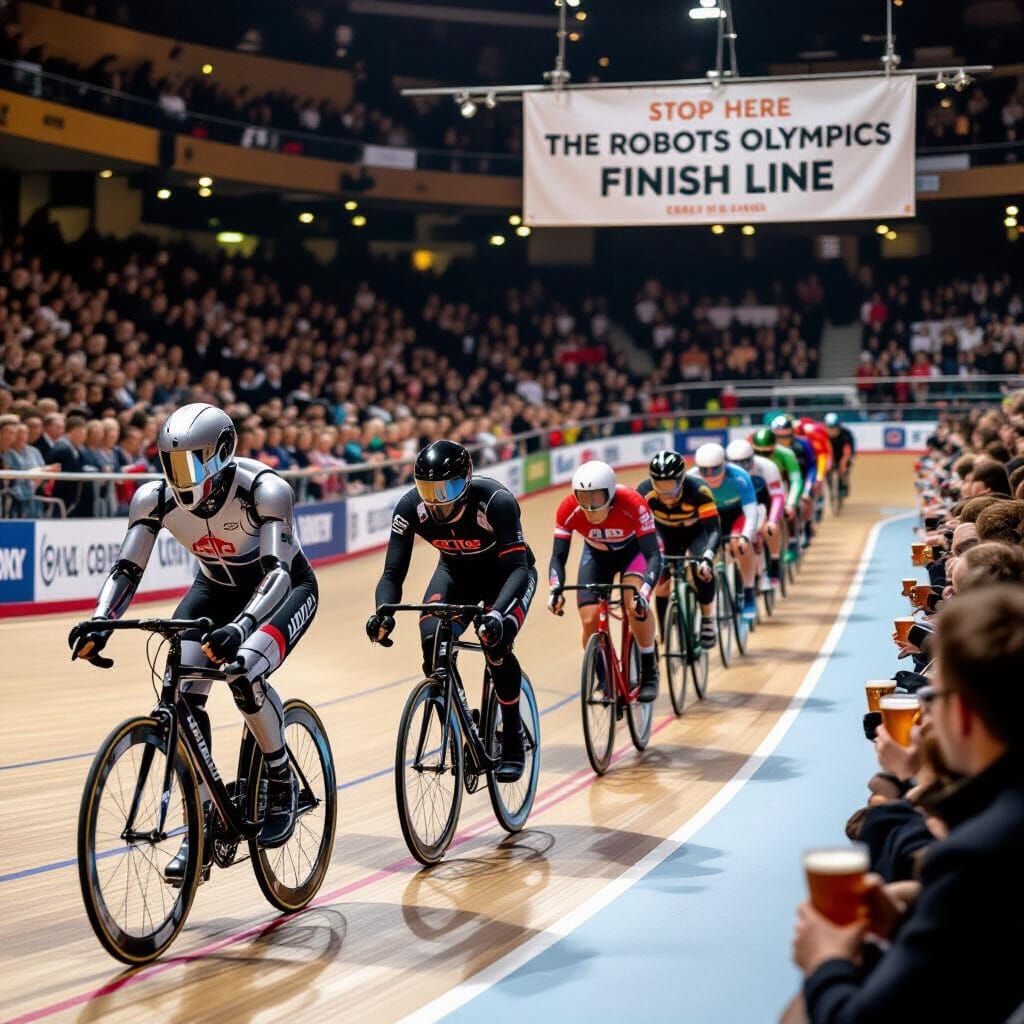 Robots Race Penny Farthings in Victorian Velodrome