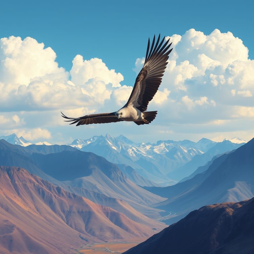 Condor Soaring Over Mountain Range in Digital Art