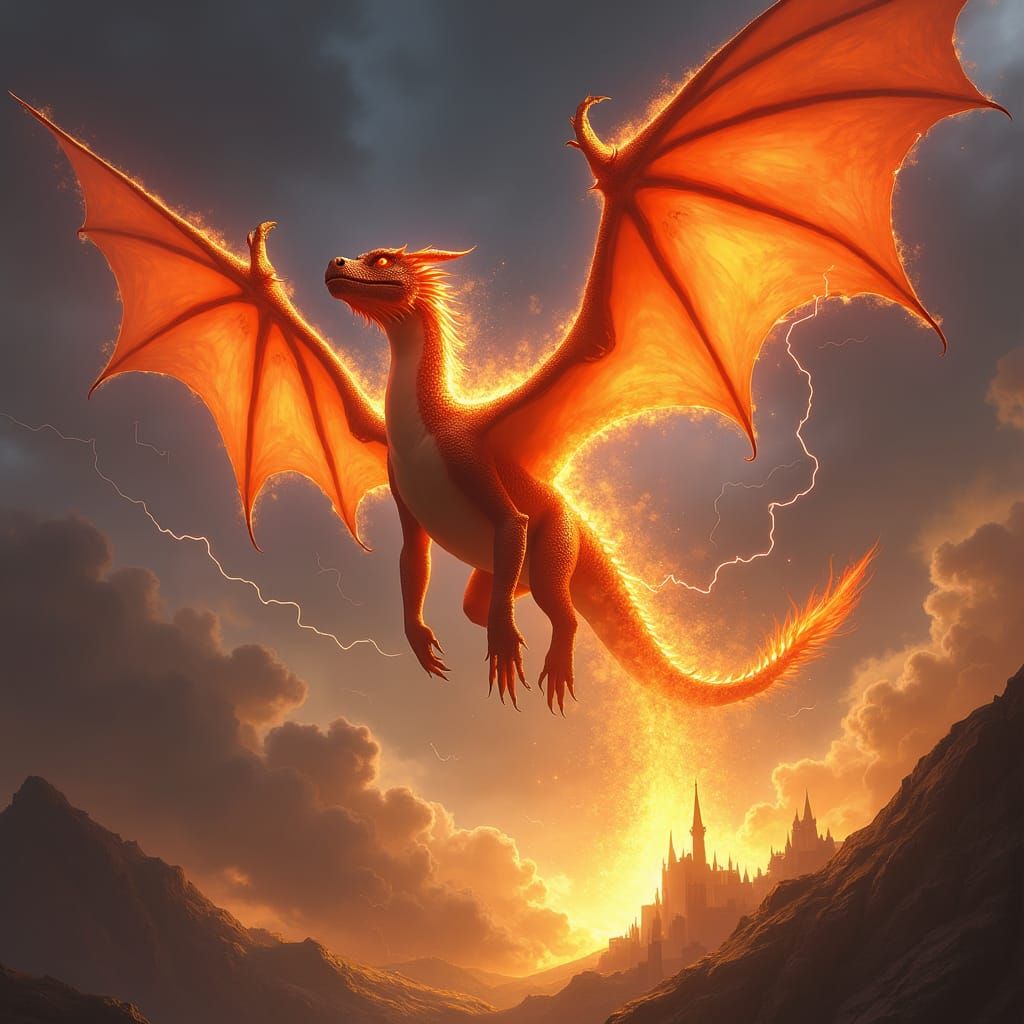 Fiery Dragon in a Lightning Storm