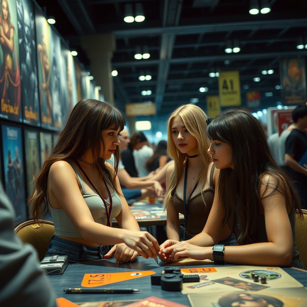 Nerdy Women Play D&D at Convention: Cinematic Film Still