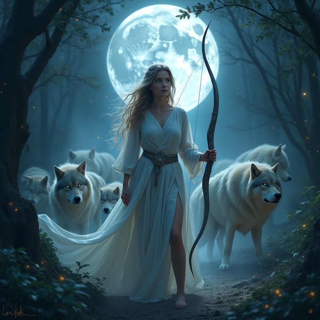 Artemis in Enchanted Forest, Digital Art