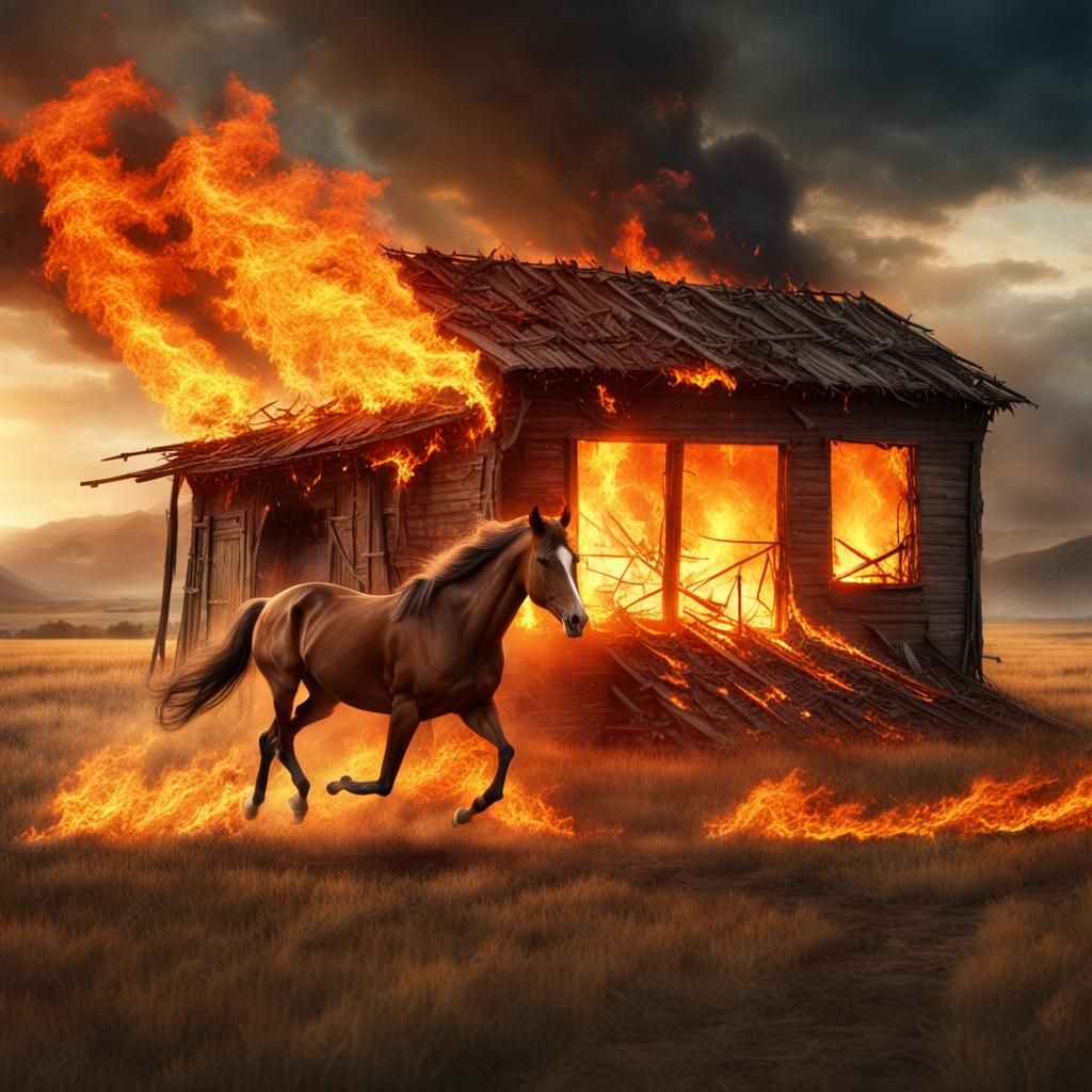 Majestic Fiery Horse Galloping Across Field