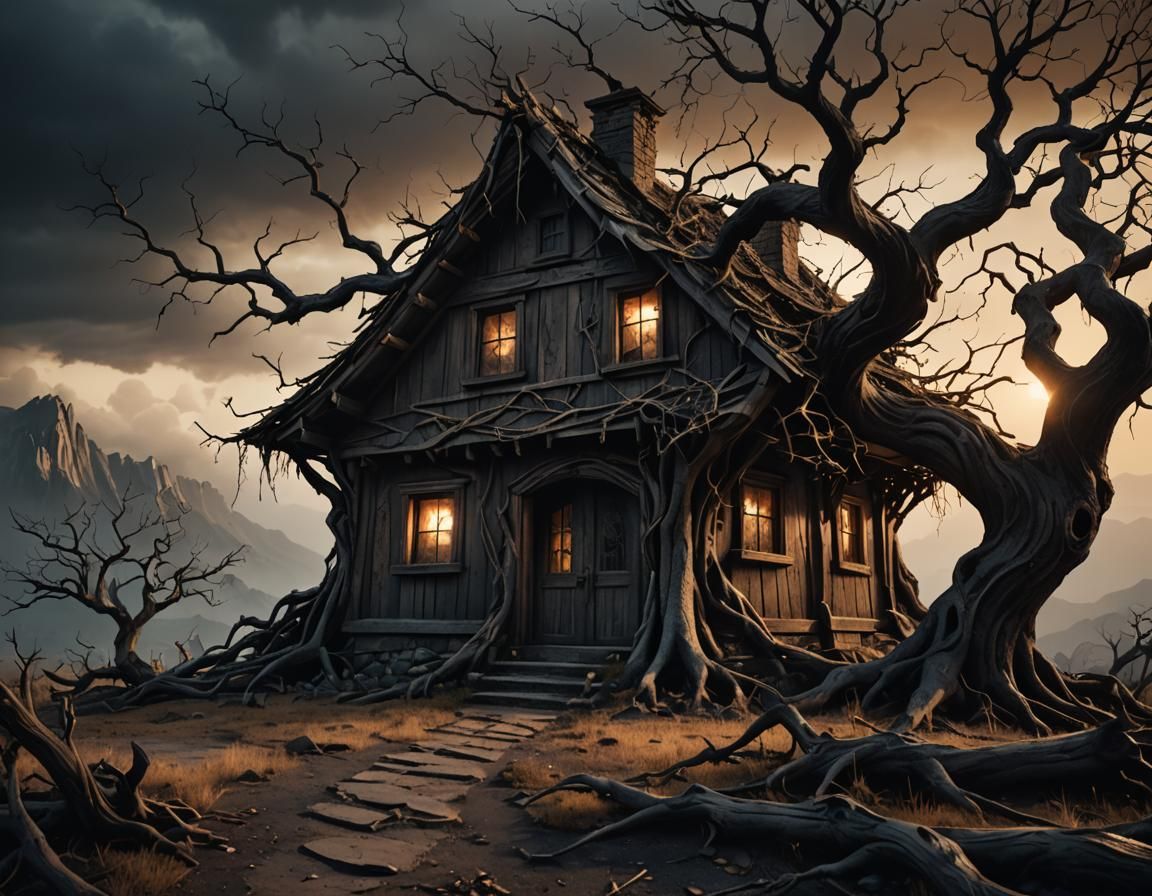 Eerie Surrealism: Creepy House in the Darkness