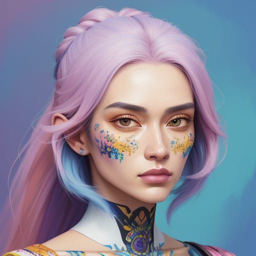 Person with Unusual Hairstyle in Vibrant Oil Painting Style