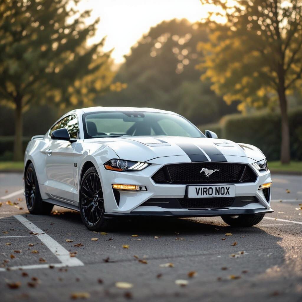 Realistic Photo of White 2024 Ford Mustang GT in England