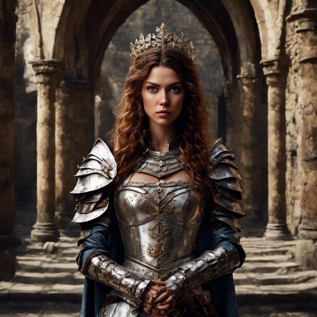 Female Knight with Silver Armor in Dark Fantasy Style