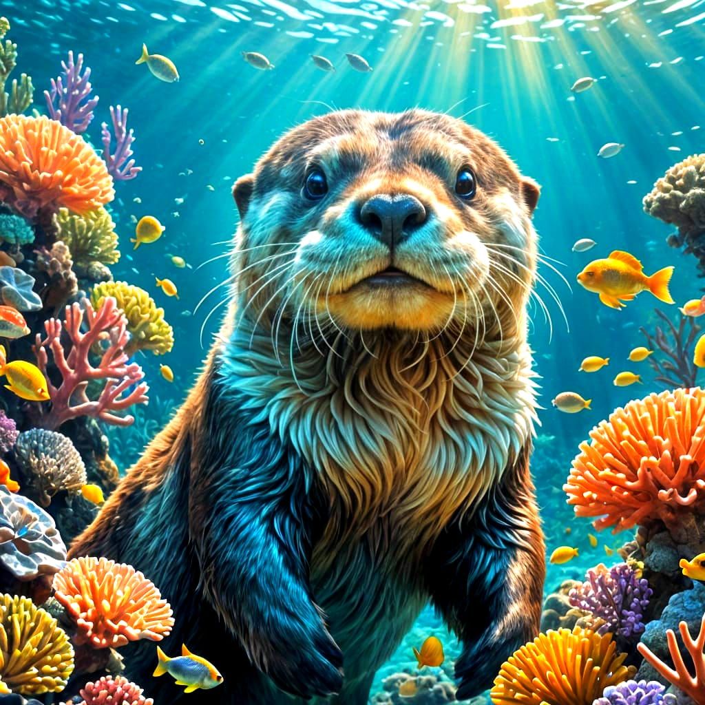 Vibrant Sea Otter in Coral Reef Habitat
