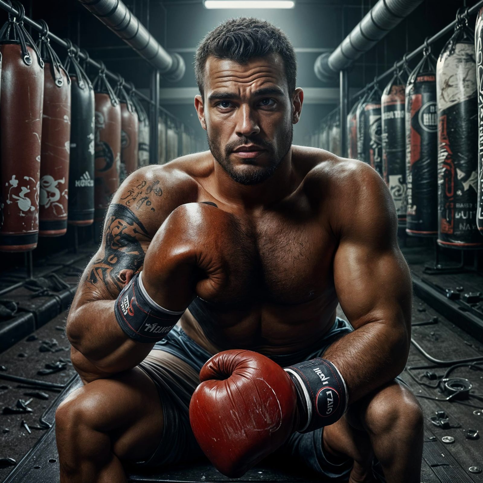 Boxer Resting During Gym Training Session