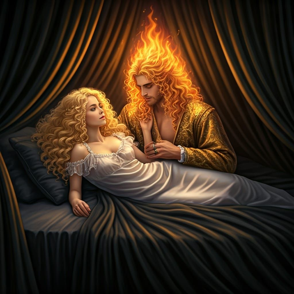 Medieval Romance: Blonde Couple in Velvet Chamber