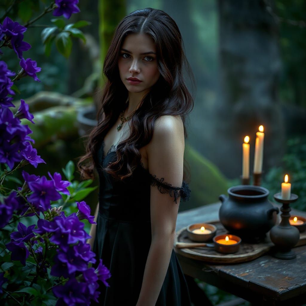 Mystical Forest Witch in Black Lace Corset