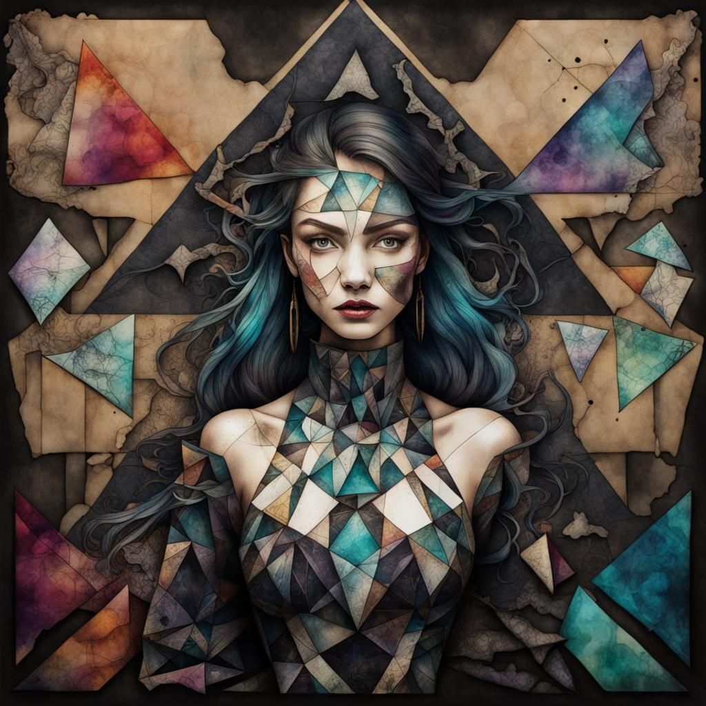 Surreal Ink Art Portrait with Geometric Details