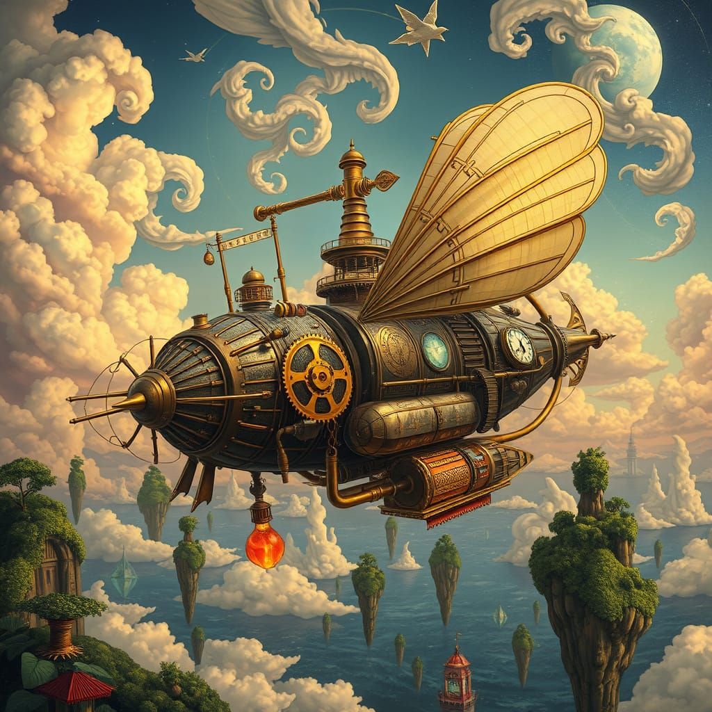 Steampunk Scarab Airship in Art Nouveau Style