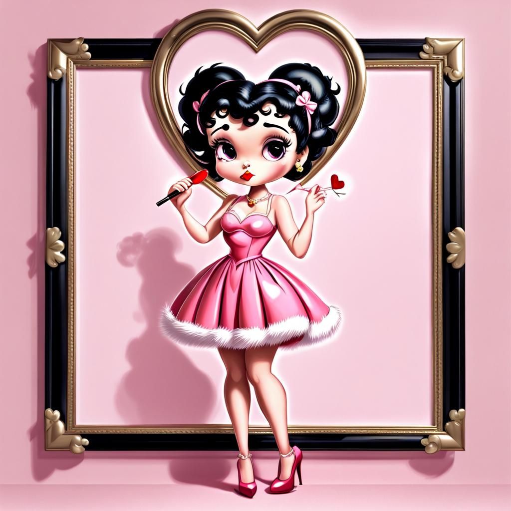 Betty Boop with Heart Frame in Chrome Art Style