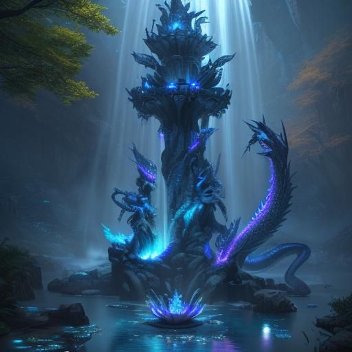 Majestic Dragon Fountain with Cascading Colors