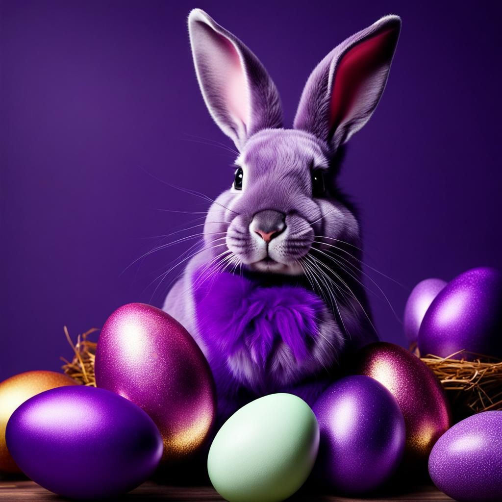Hyperrealistic Purple Easter Bunny Photo
