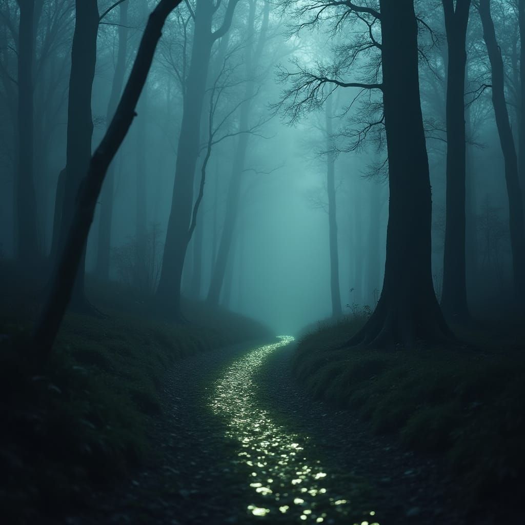 Glowing Footprints in a Mystical Forest Realm