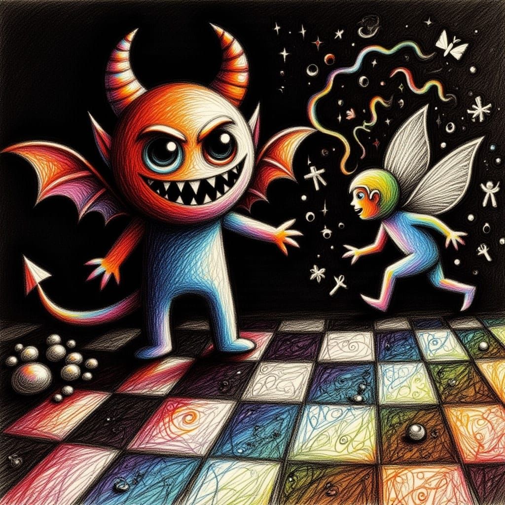 Surreal Child's Drawing of a Demon Monster