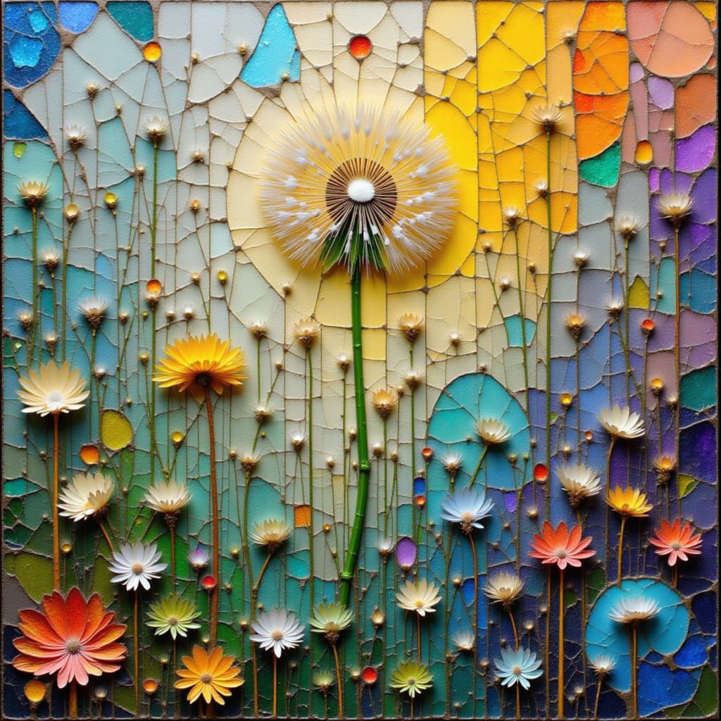 Dandelion Seed Dispersal in Abstract Mosaic Style