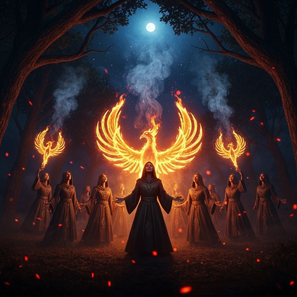 Witches Fire Ritual in Moonlit Forest