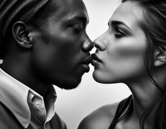 Intimate Portrait of a Couple Kissing