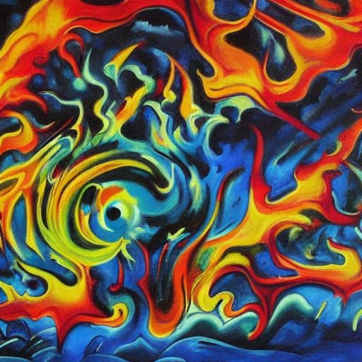 Surrealist Ktyr Laughs in Burning World, Expressionist Art