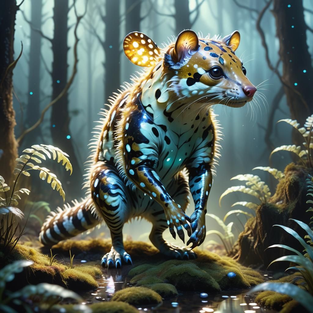 Tiger-Quoll Alien Specimen in Bioluminescent Forest