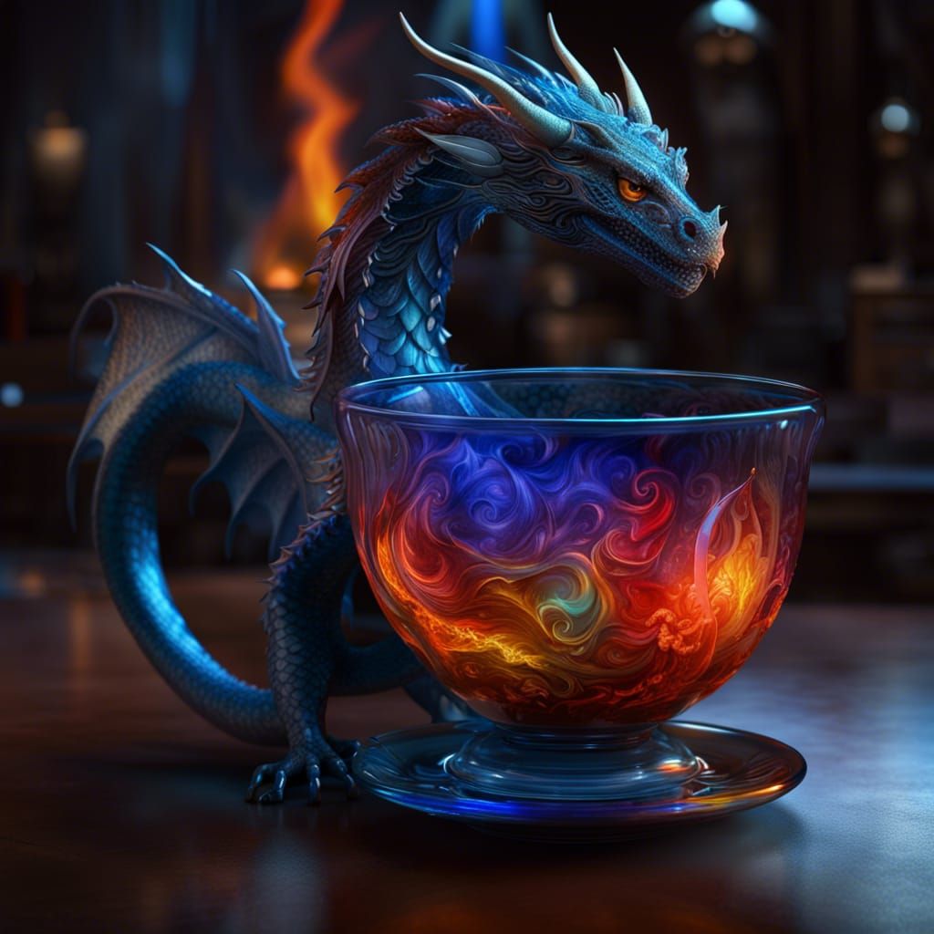 Dragon Teacup Sipped by Phoenix in Hellish Flames
