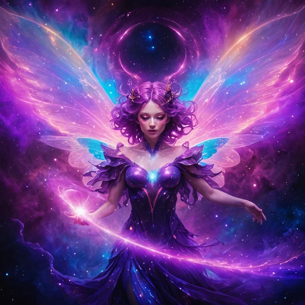 Cosmic Purple Fairy in Deep Space Illustration
