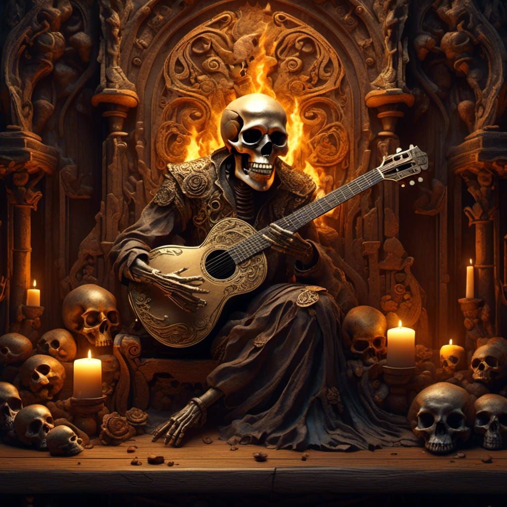 Skull with Guitar: Dark Fantasy Concept Art