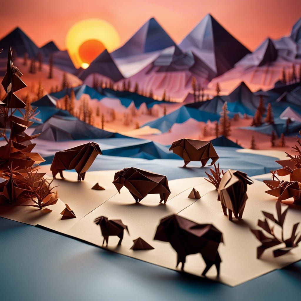 Origami - Muskoxen Cross from Tundra to Mountains