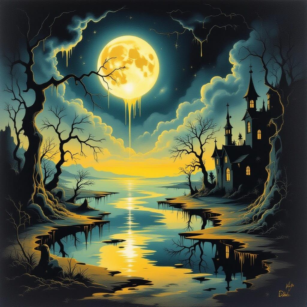 Eerie Halloween Dreamscape in Salvador Dali Surrealist Style