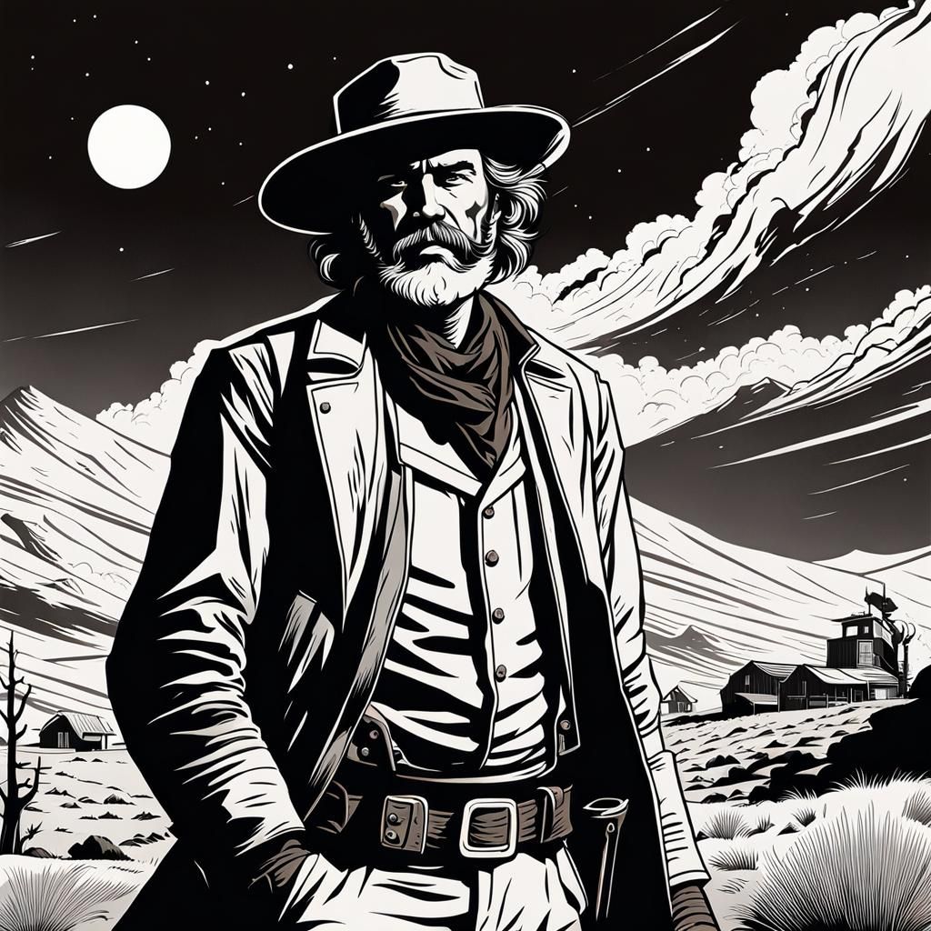 Retro Sci-Fi Prospector: Expressive Ink Illustration