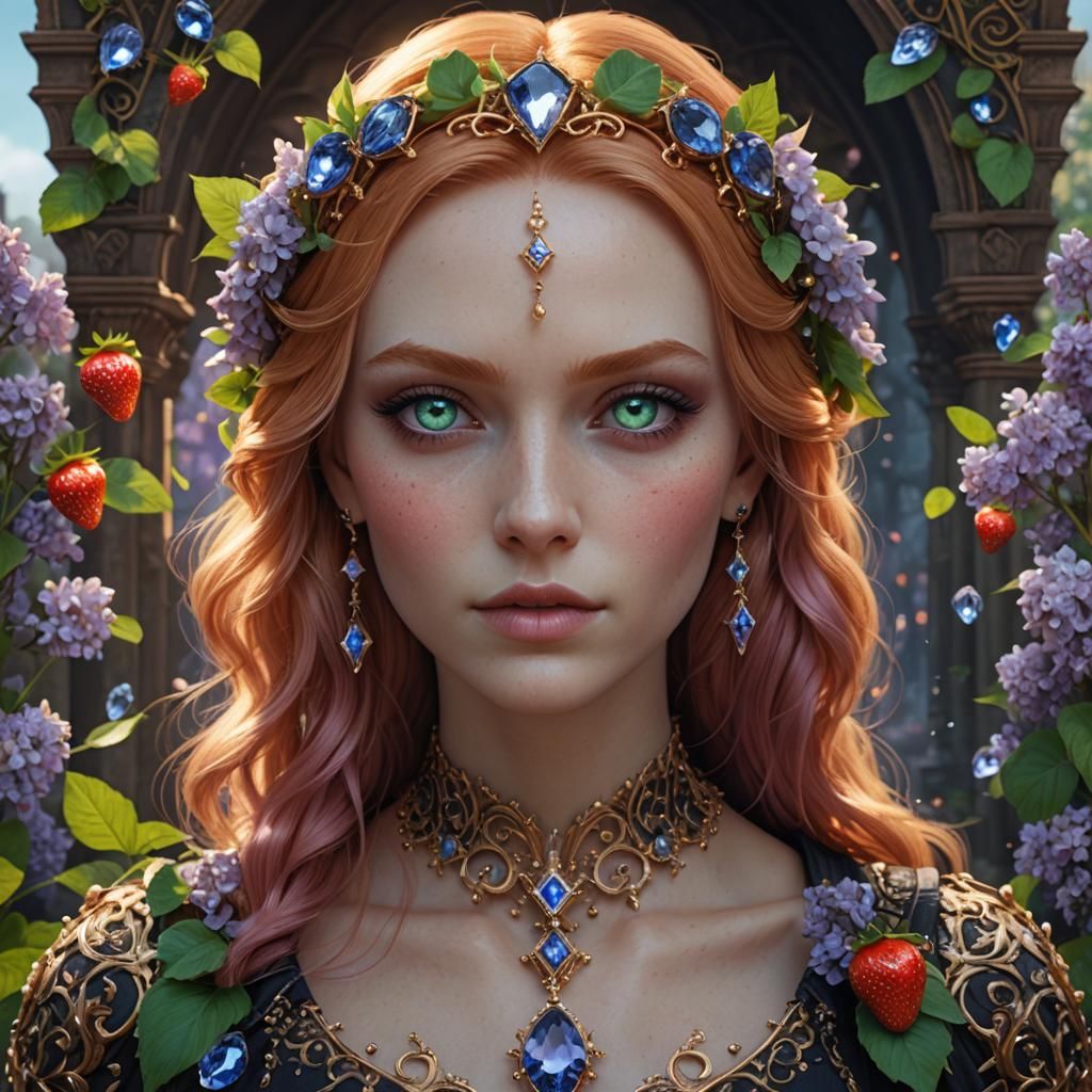 Gothic Beauty with Green Eyes in Digital Painting