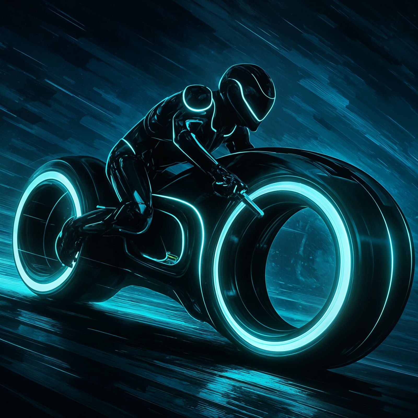 Futuristic Rider on Light Cycle in Dynamic Motion