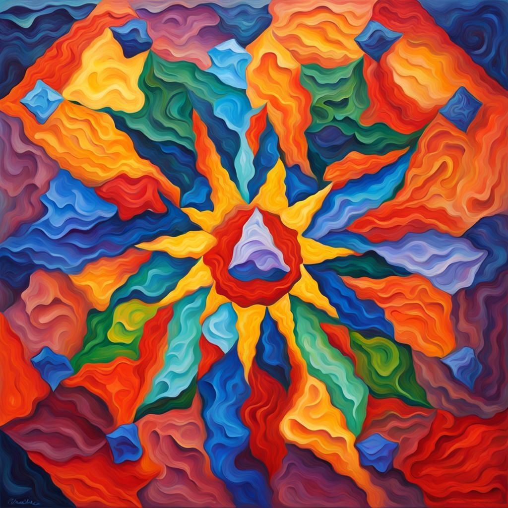 Kaleidoscope of Shapes in Neo-Impressionist Oil Painting