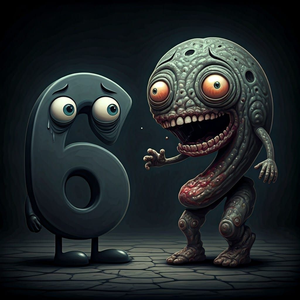 Traumatized Figure Watches in Horror as a Grotesque Number C...