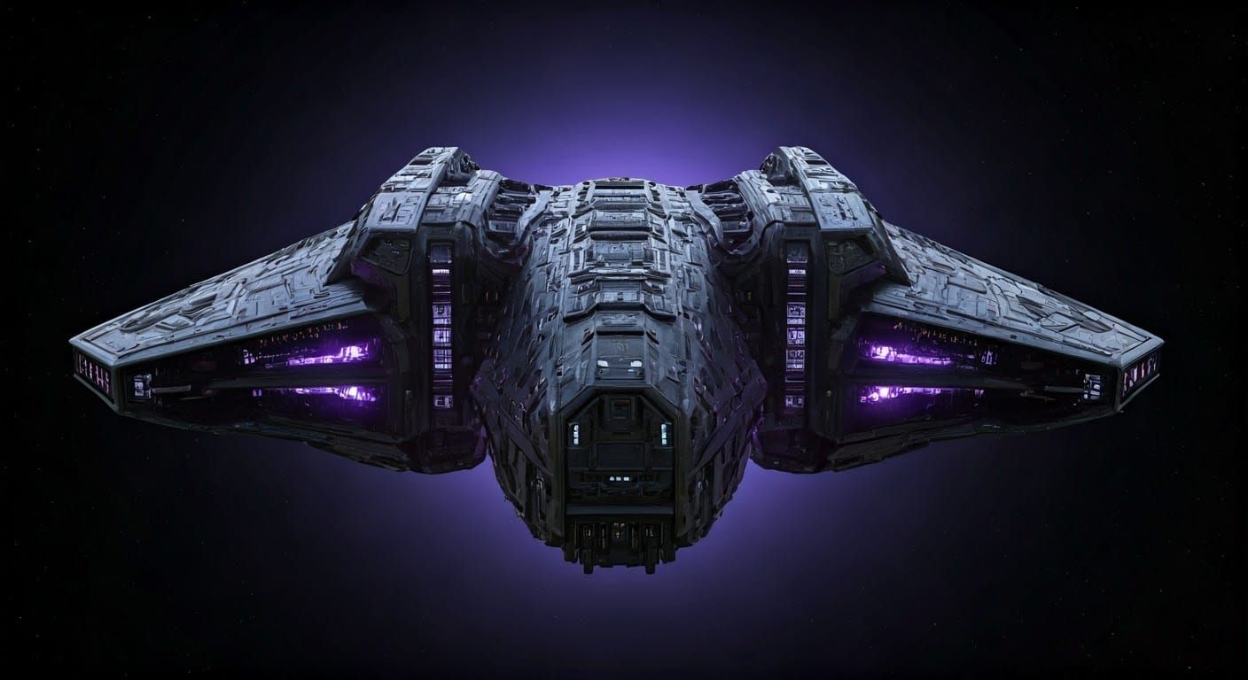 Sleek Black and Purple Spaceship in Sci-Fi Concept Art