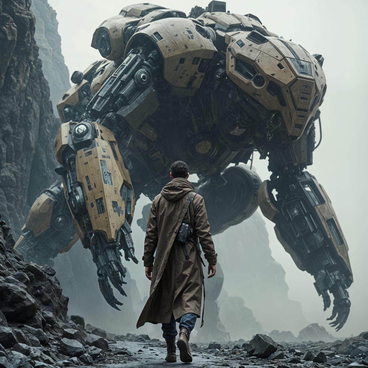 Sci-Fi Pilot Approaches Giant Mechanical Bear Zoid