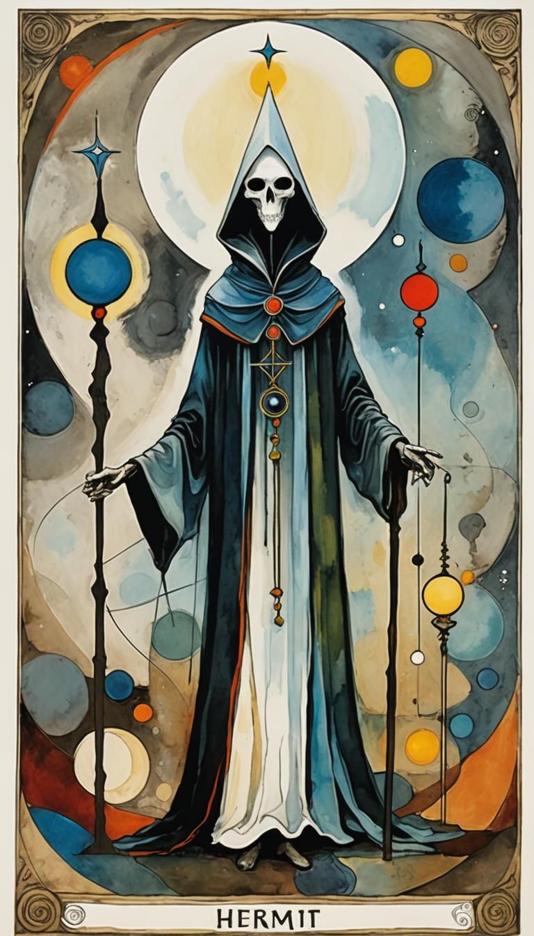 Abstract Tarot Card: The Hermit in Art Brut Style