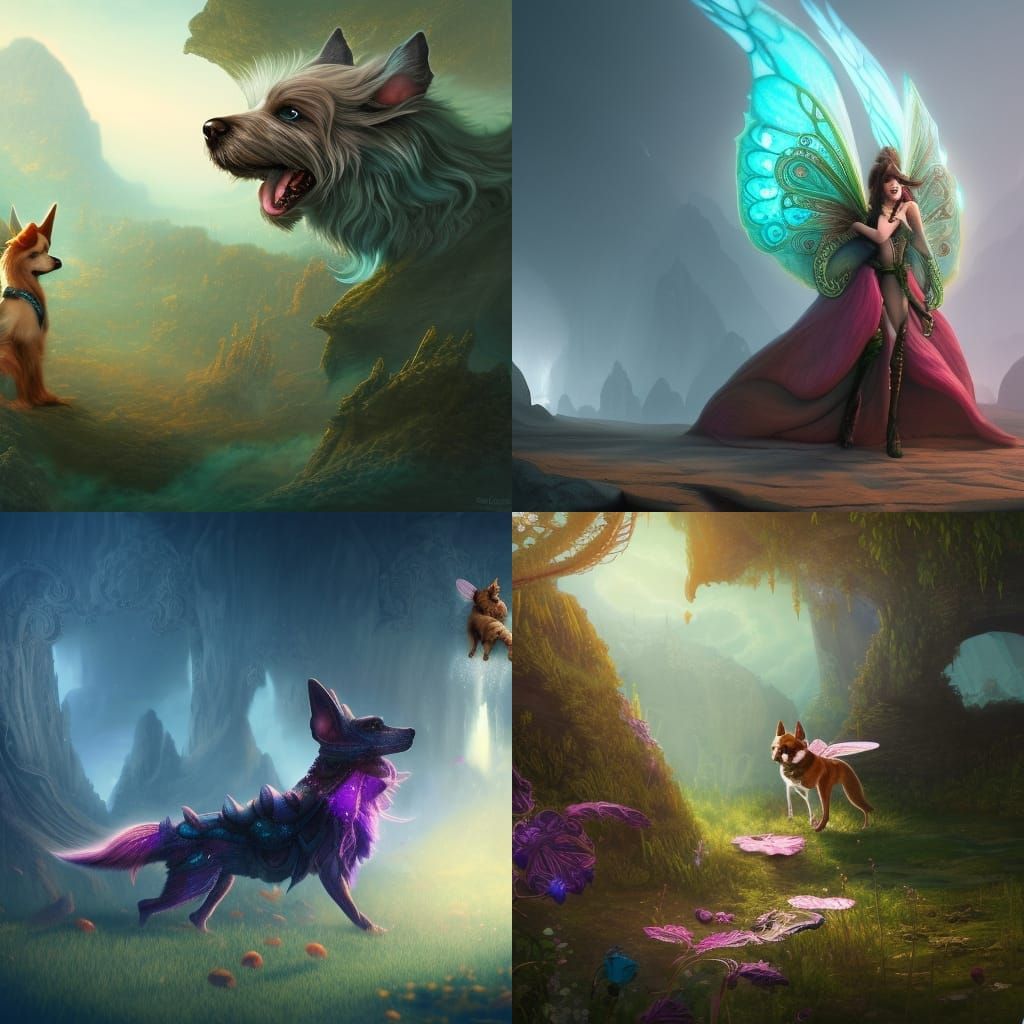 Fantastical Fairy Dog in Detailed Matte Painting