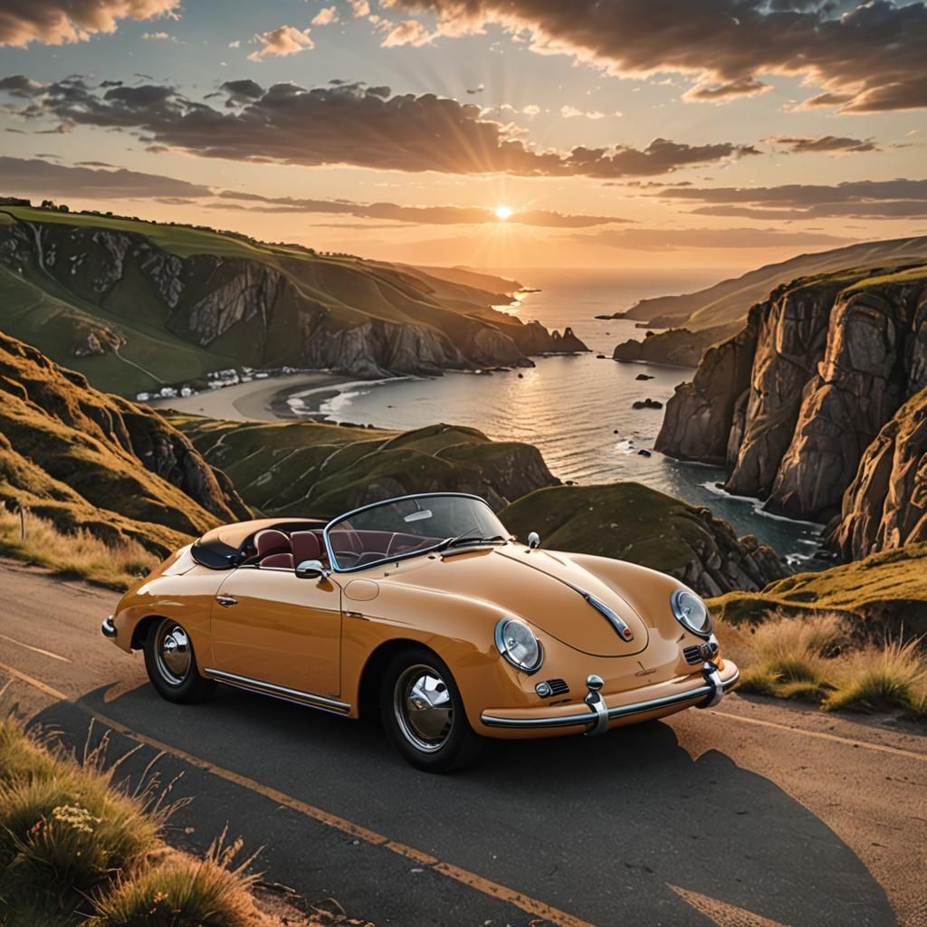Porsche 356 Speedster at Sunset Cliffside View