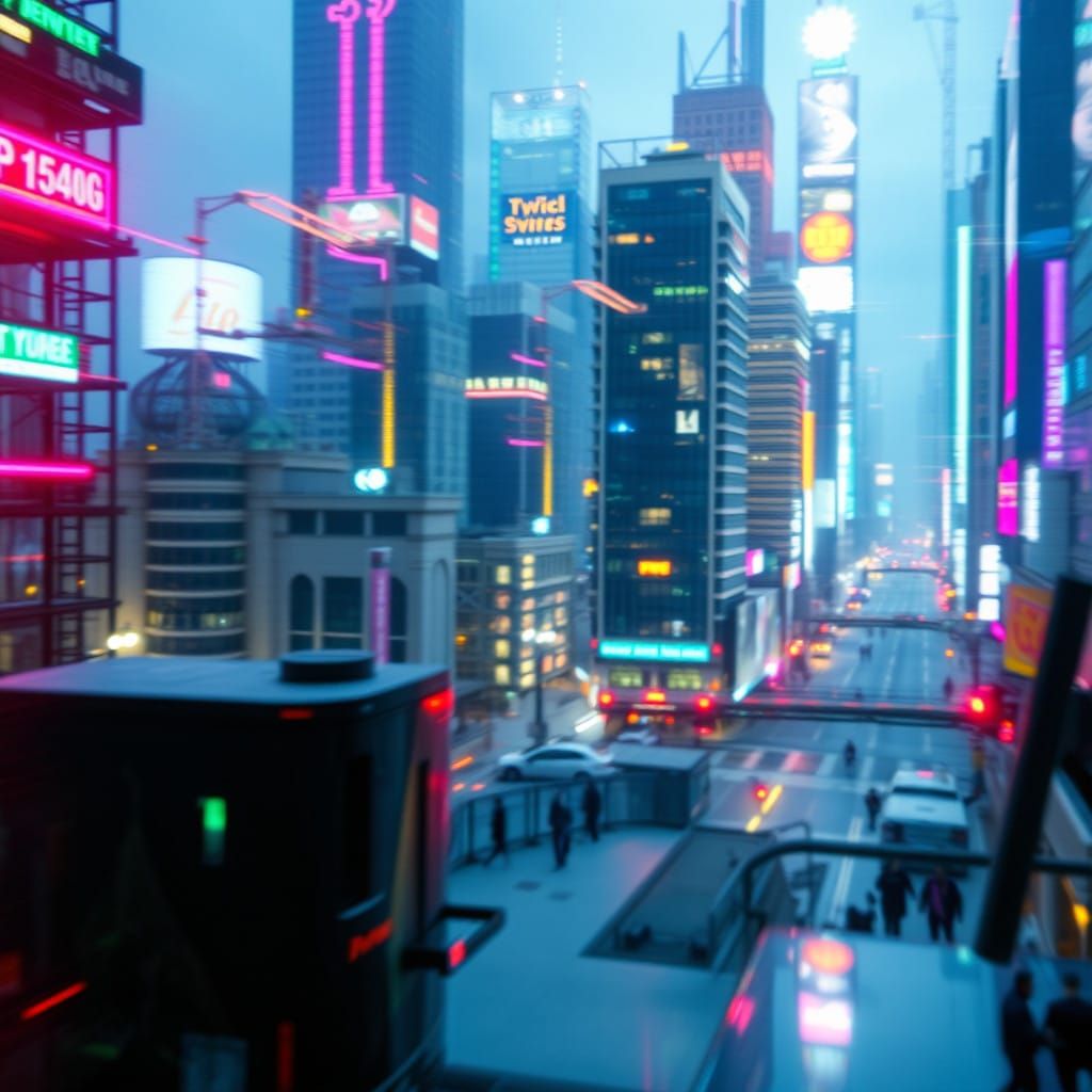 Holographic Vaporwave Glitch,  blurred image, computer, city...