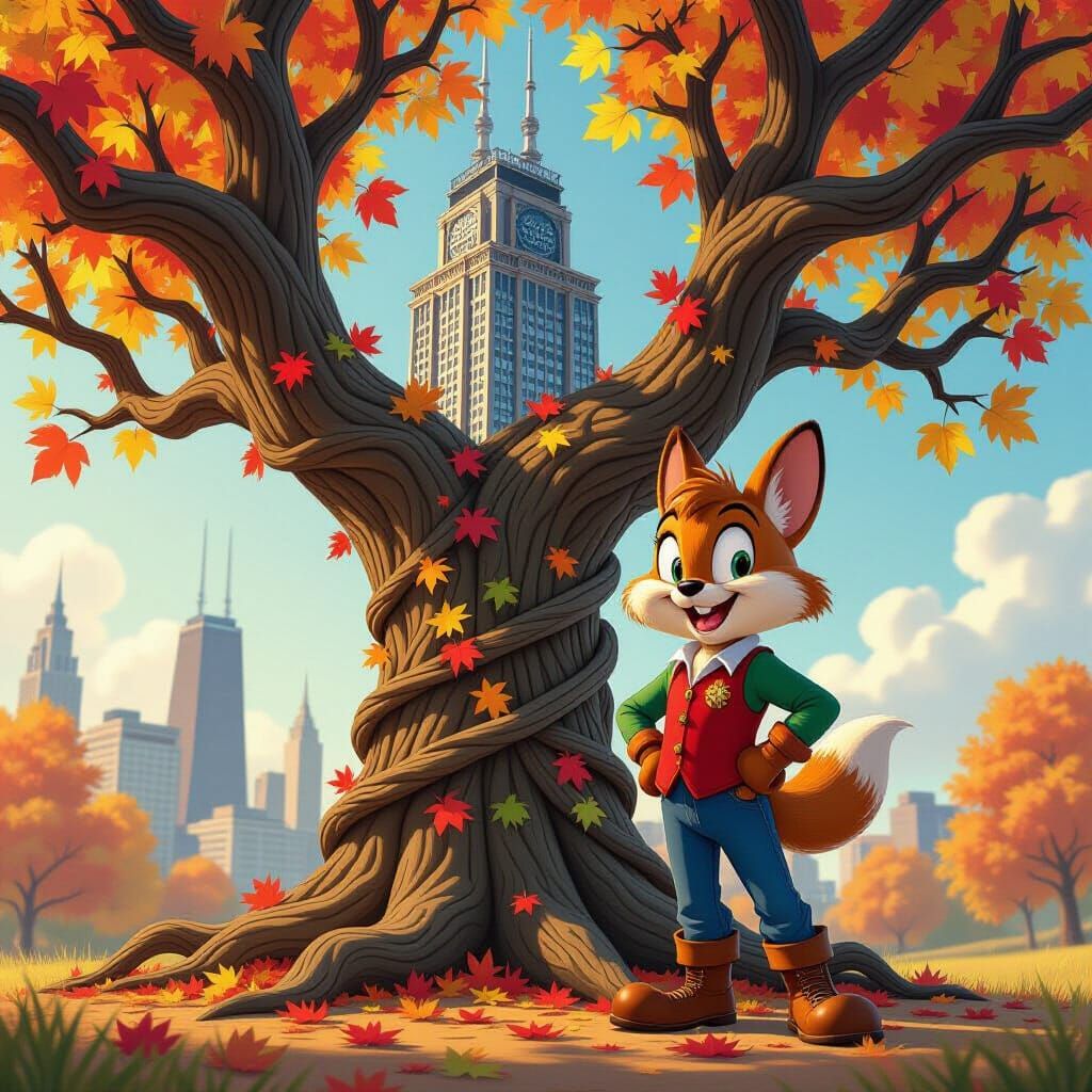 Robin and Twig Sears Tower in Cartoon Style