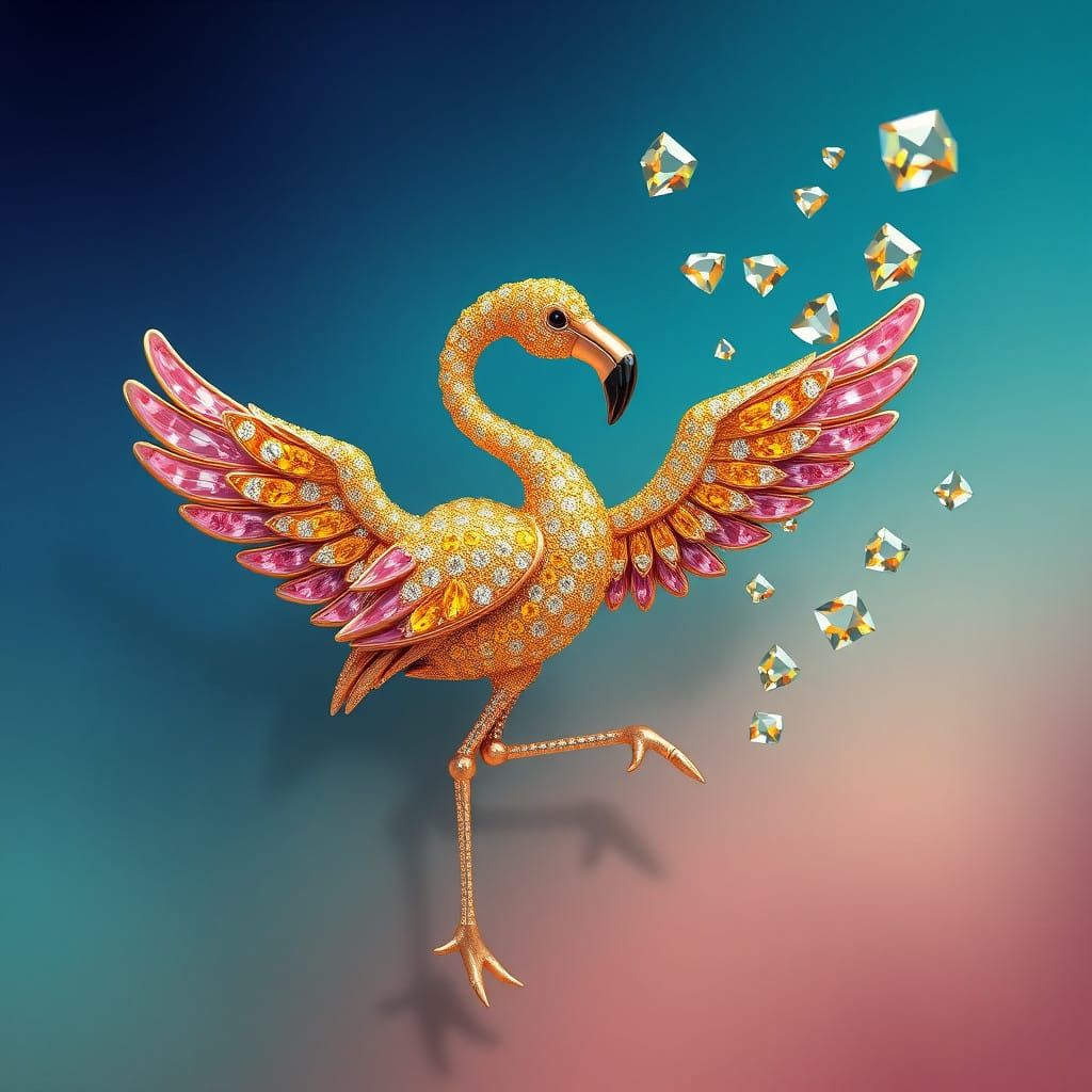 Surreal Flamingo Brooch in Whimsical, High-Fantasy Art Style