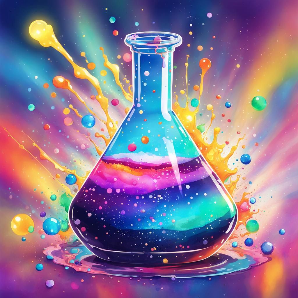 Erlenmeyer Flask with Multicolored Glowing Liquid