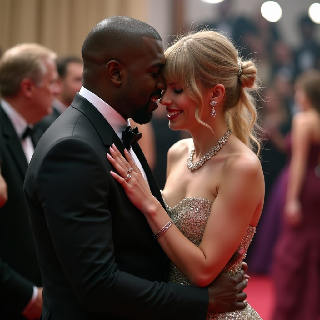 Kanye and Taylor Share Respectful Hug, Vibrant Portraiture