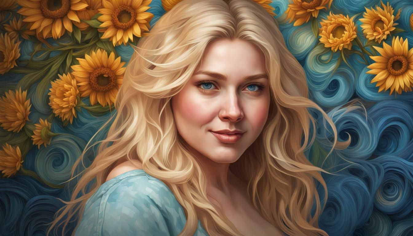Blonde Woman Portrait in Post-Impressionist Style